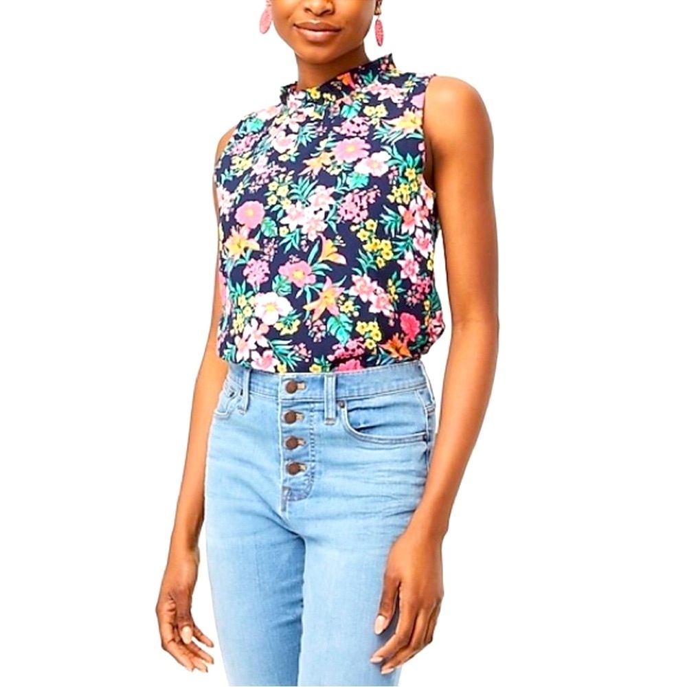 J. Crew Printed Ruffleneck Sleevless Top size small